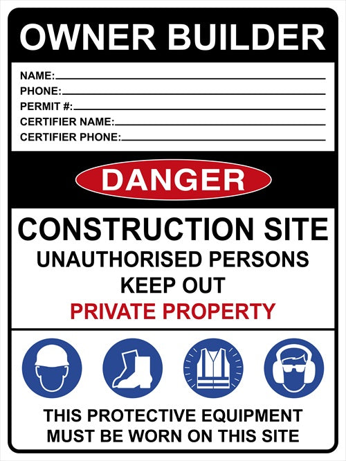 Buy Owner Builder Sign Online | Custom Sign | Safety Signs Australia