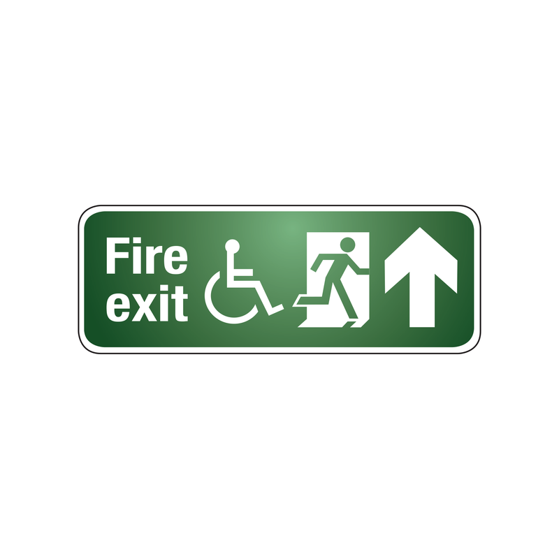 Fire Exit Sign - Up Arrow Green and White Design