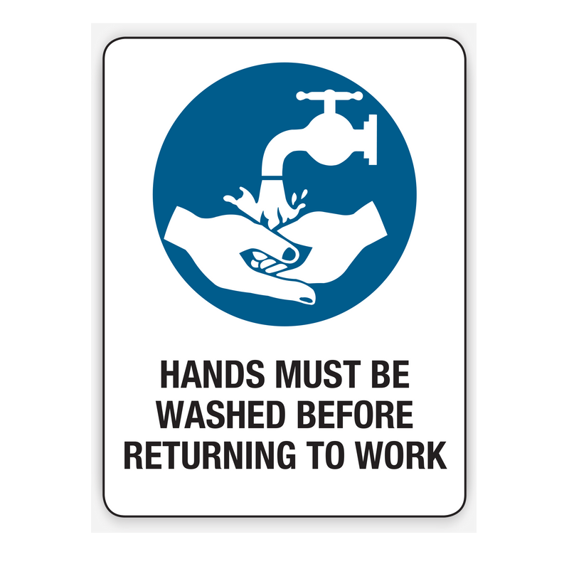 Hands Must Be Washed Before Returning To Work Signs