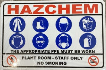 HAZCHEM THE APPROPRIATE PPE MUST BE WORN PLANT ROOM - STAFF ONLY NO SMOKING (CL)