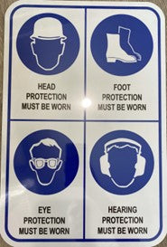 HEAD PROTECTION MUST BE WORN, FOOT PROTECTION MUST BE WORN, EYE PROTECTION MUST BE WORN, HEARING PROTECTION MUST BE WORN (CL)