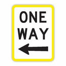 ONE WAY SIGN LEFT FLURO YELLOW BOARDER Aluminium 450 x 600 Class 1