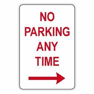 No Parking Any Time (Right Arrow) Sign - 225 x 450