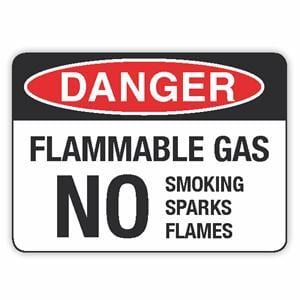 Flammable Gas No: Smoking, Sparks, Flames Sign