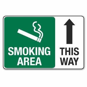 SMOKING AREA THIS WAY (UP ARROW) SIGN