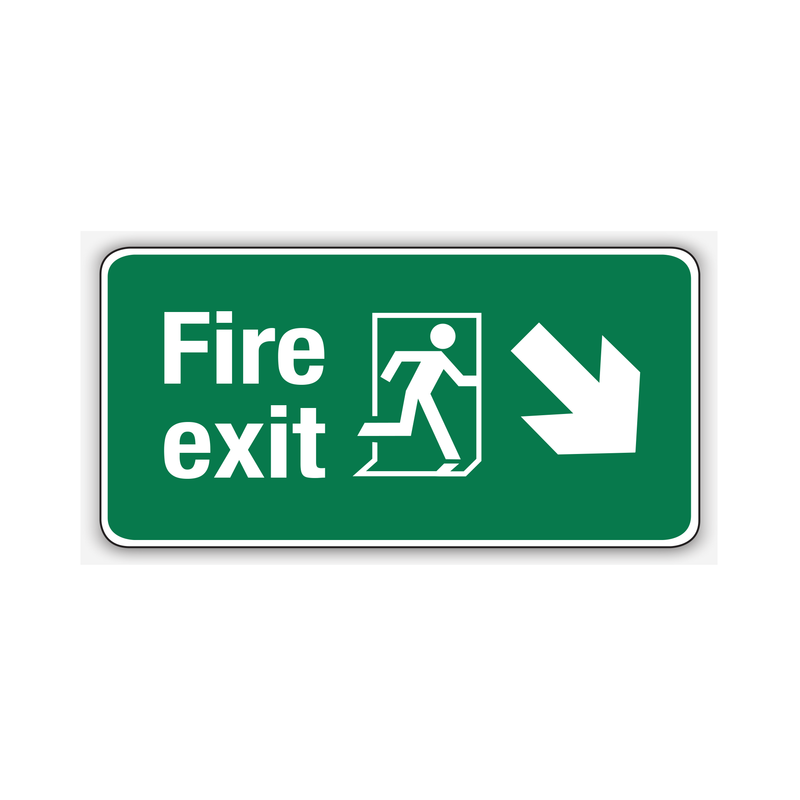 Fire Exit Sign - Down Right Arrow Size 4