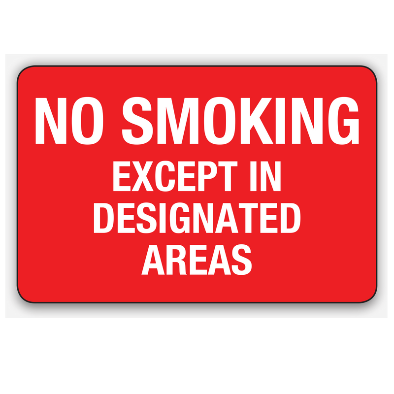No Smoking Except In Designated Areas Signs