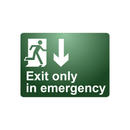 EXIT ONLY IN EMERGENCY (DOWN ARROW)