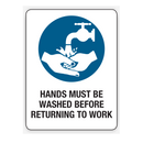 Hands Must Be Washed Before Returning To Work Signs