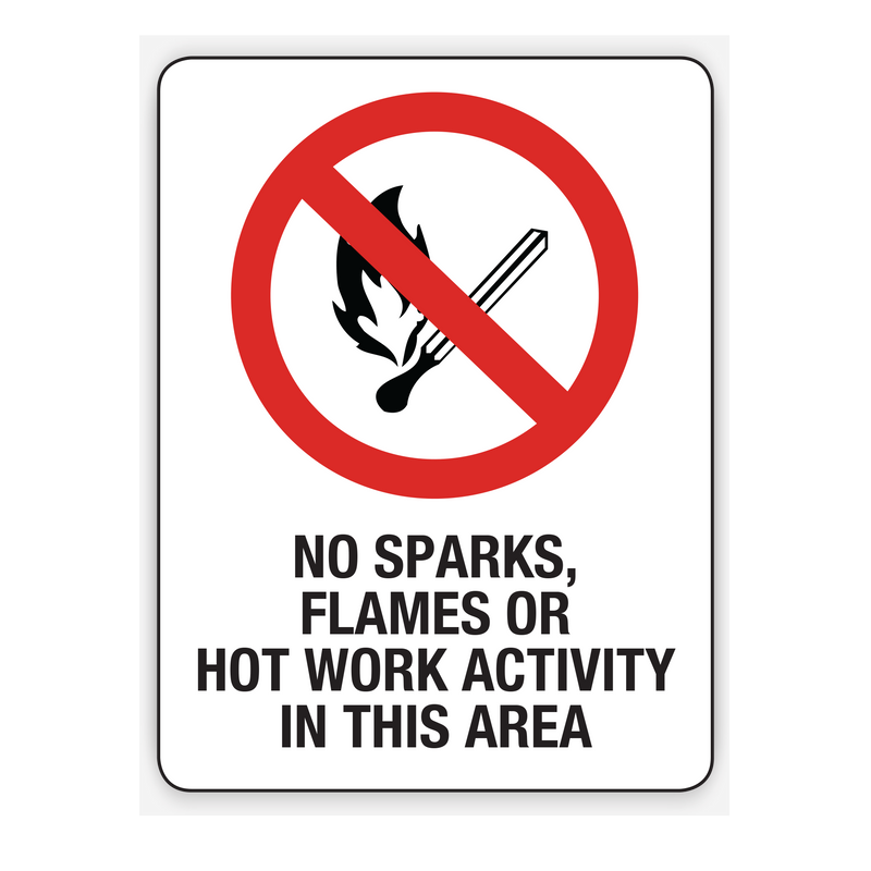No Sparks, Flames Or Hot Work Activity In This Area Sign