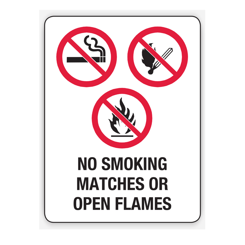 NO SMOKING, MATCHES OR OPEN FLAMES SIGN